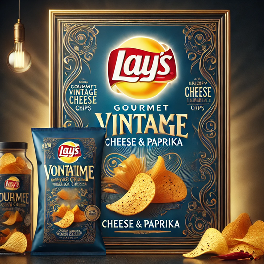 Gourmet vintage cheese and paprika potato chips